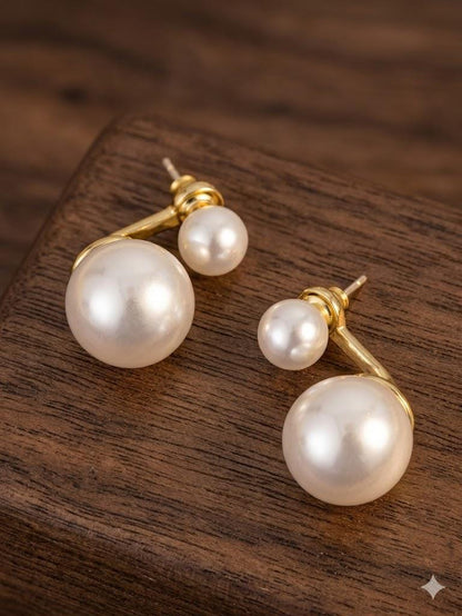 Double-Sided Pearl Earrings, French Chic Front Back Studs, Elegant Luxury Jewelry for Women