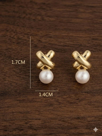 Vintage Cross Pearl Earrings, Elegant Faux Pearl Dangle, Luxury Daily Jewelry for Women