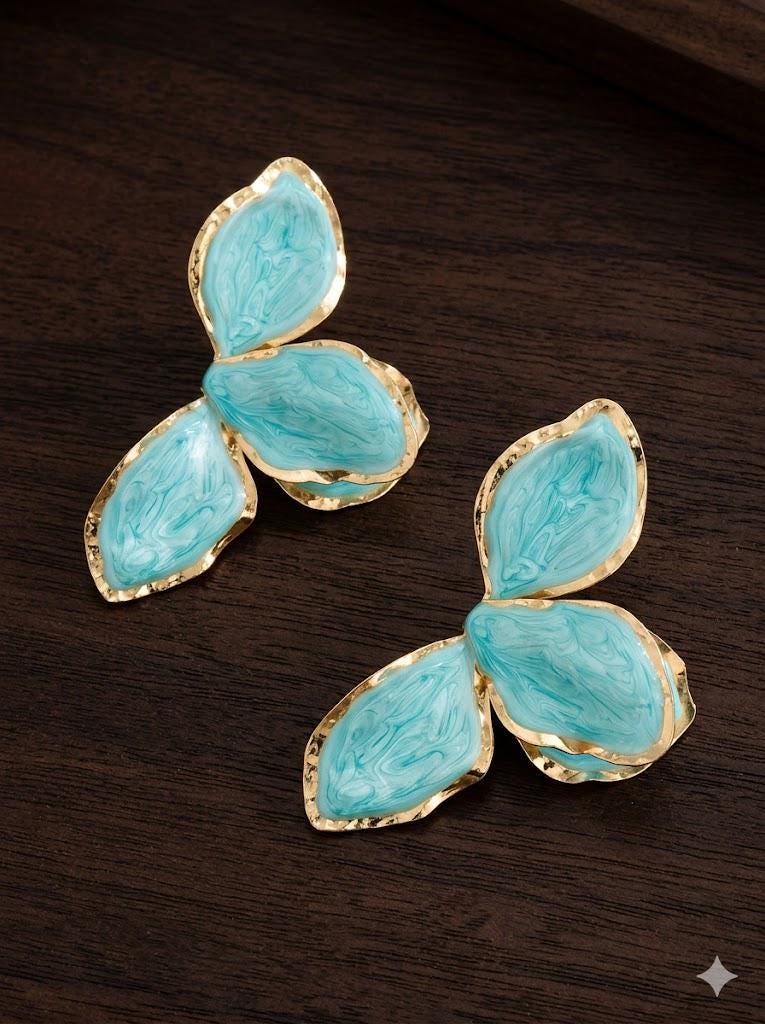 Handpainted Enamel Tulip Earrings, Gold Floral Dangle, Artistic Elegant Gift for Women