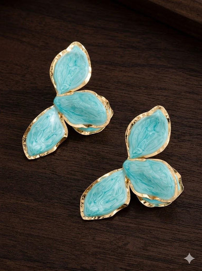 Handpainted Enamel Tulip Earrings, Gold Floral Dangle, Artistic Elegant Gift for Women