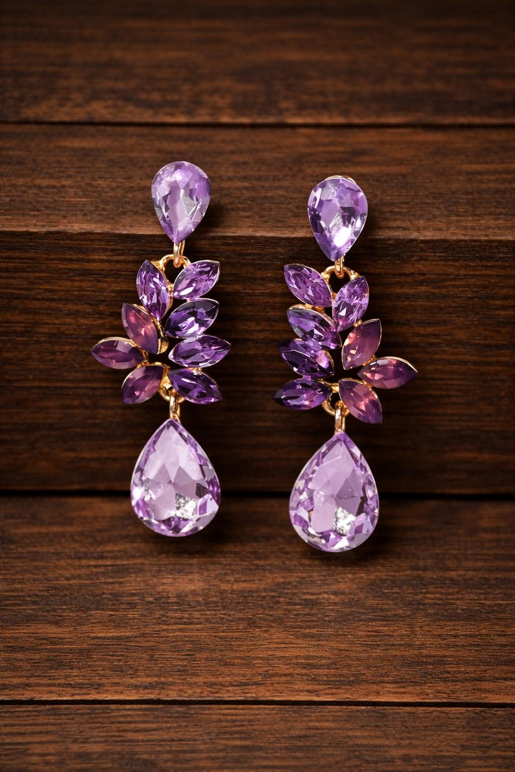 Gold Plated Crystal Teardrop Dangle Earrings, Elegant Statement Wedding Jewelry
