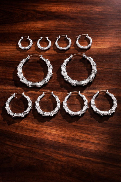 Trendy Bamboo Hoop Earrings Set, Minimalist Geometric Metal Hoop Jewelry