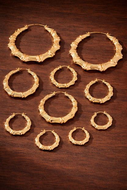 Trendy Bamboo Hoop Earrings Set, Minimalist Geometric Metal Hoop Jewelry