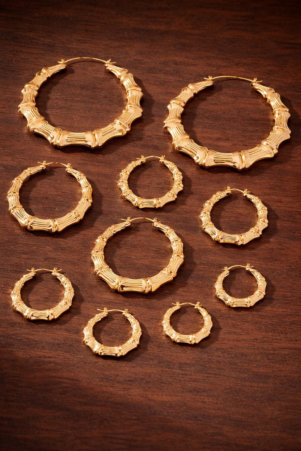 Bamboo Hoop Earrings Set, Minimalist Geometric Metal Hoops, Trendy Statement Jewelry