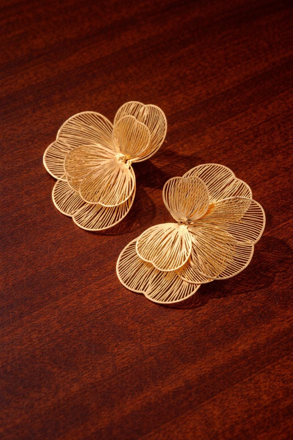 Gold Flower Earrings, Hollow Floral Dangle Earrings, Elegant Bridesmaid Jewelry, Gift for Her