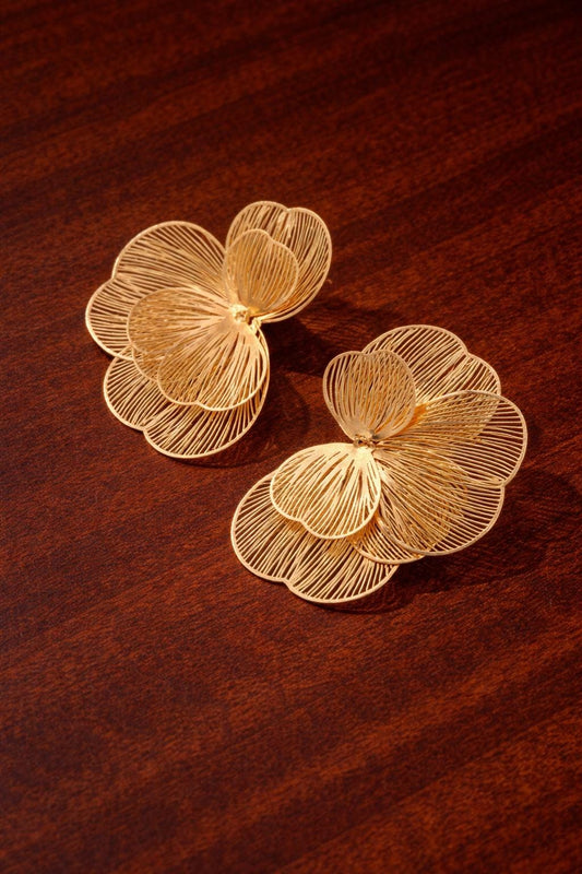 Gold Flower Earrings, Hollow Floral Dangle Earrings, Elegant Bridesmaid Jewelry, Gift for Her