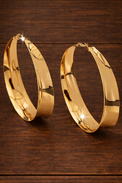 Big Gold Hoop Earrings, Oversized Statement Earrings, Chunky Metallic Hoops, Trendy European Style Jewelry