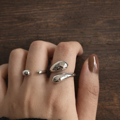 Stainless Steel Double Ball Open Ring – Minimalist Geometric Adjustable Gold Tone