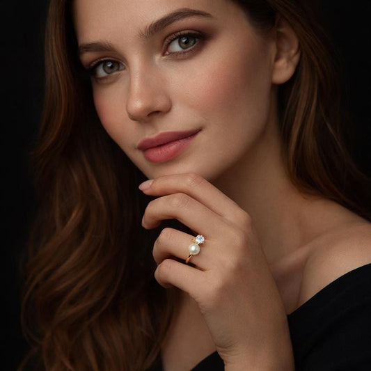 Pearl Teardrop Ring, Stainless Steel CZ Dainty Minimalist Waterproof Jewelry