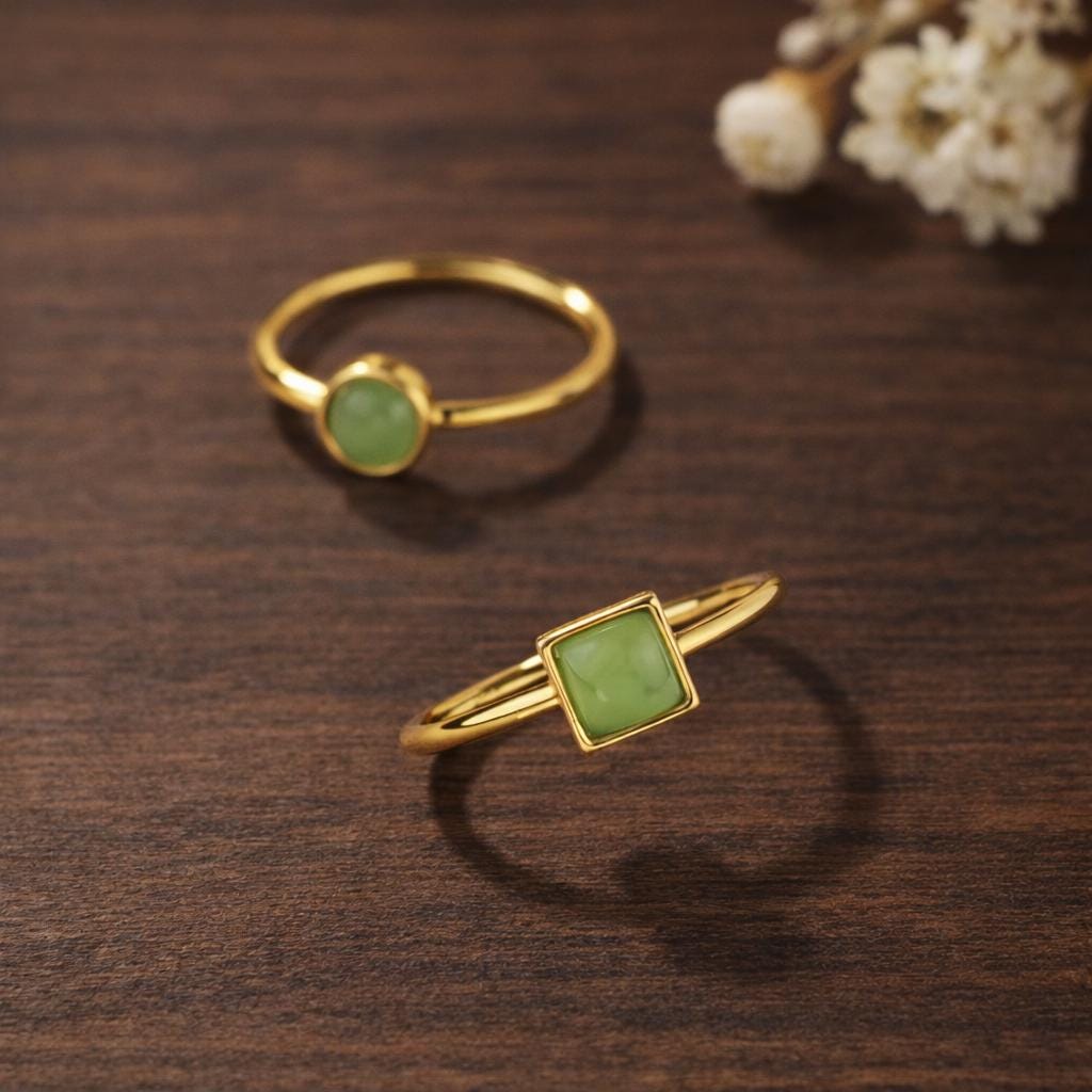 Opal Cat's Eye Geometric Ring, Gold-Tone Plated Copper Alloy, Minimalist Statement Jewelry
