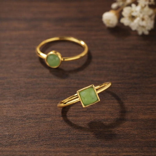 Opal Cat's Eye Geometric Ring, Gold-Tone Plated Copper Alloy, Minimalist Statement Jewelry