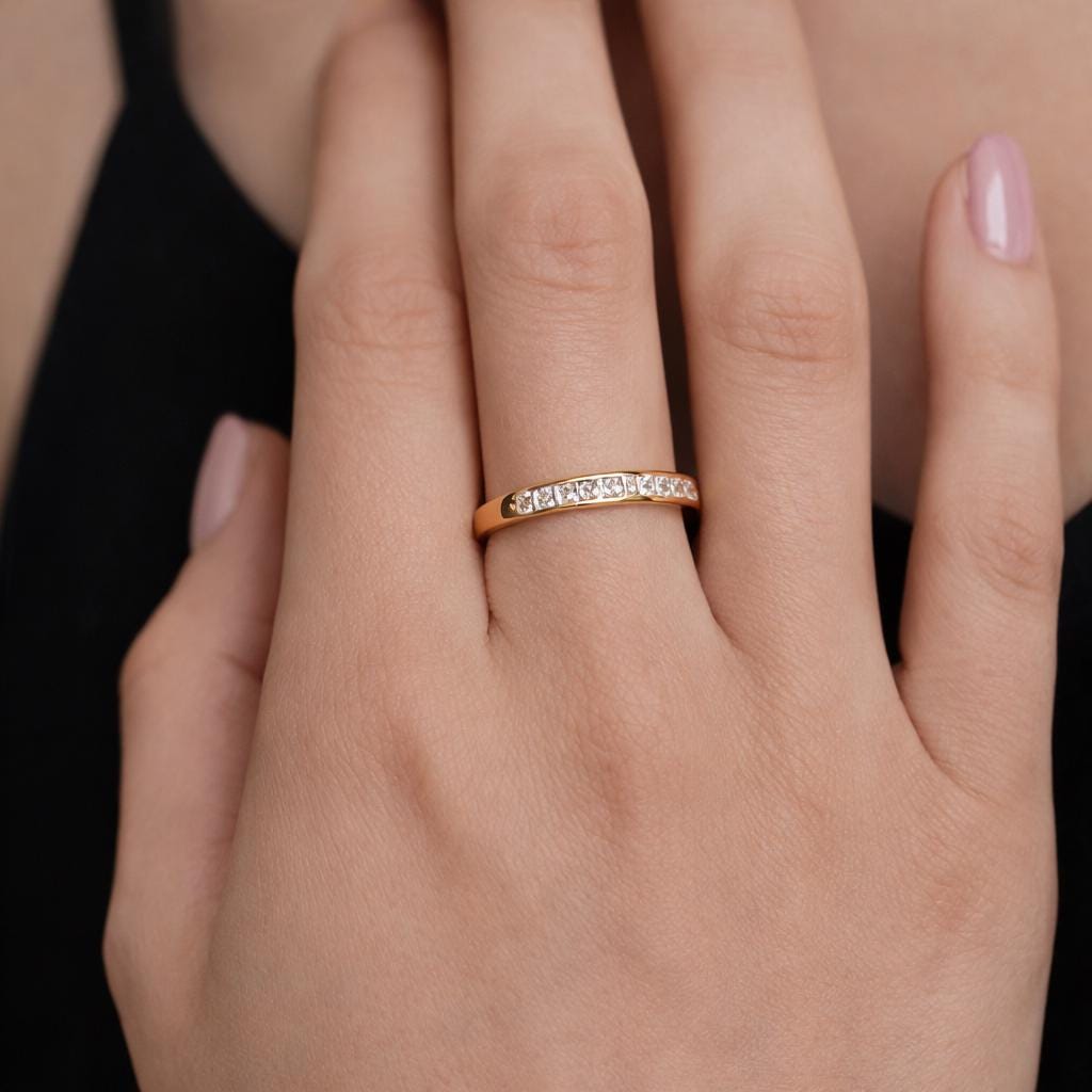 Small Square Gold Plated CZ Ring, Minimalist Daily Jewelry