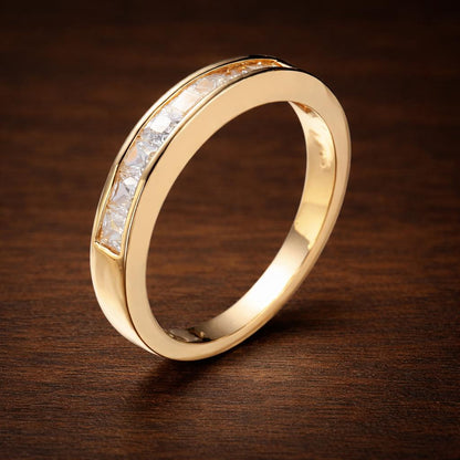 Small Square Gold Plated CZ Ring, Minimalist Daily Jewelry