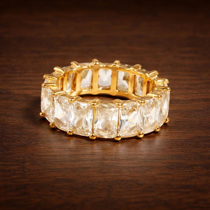 18K Gold Plated Square Zircon Ring, Waterproof Stainless Steel Minimalist Jewelry
