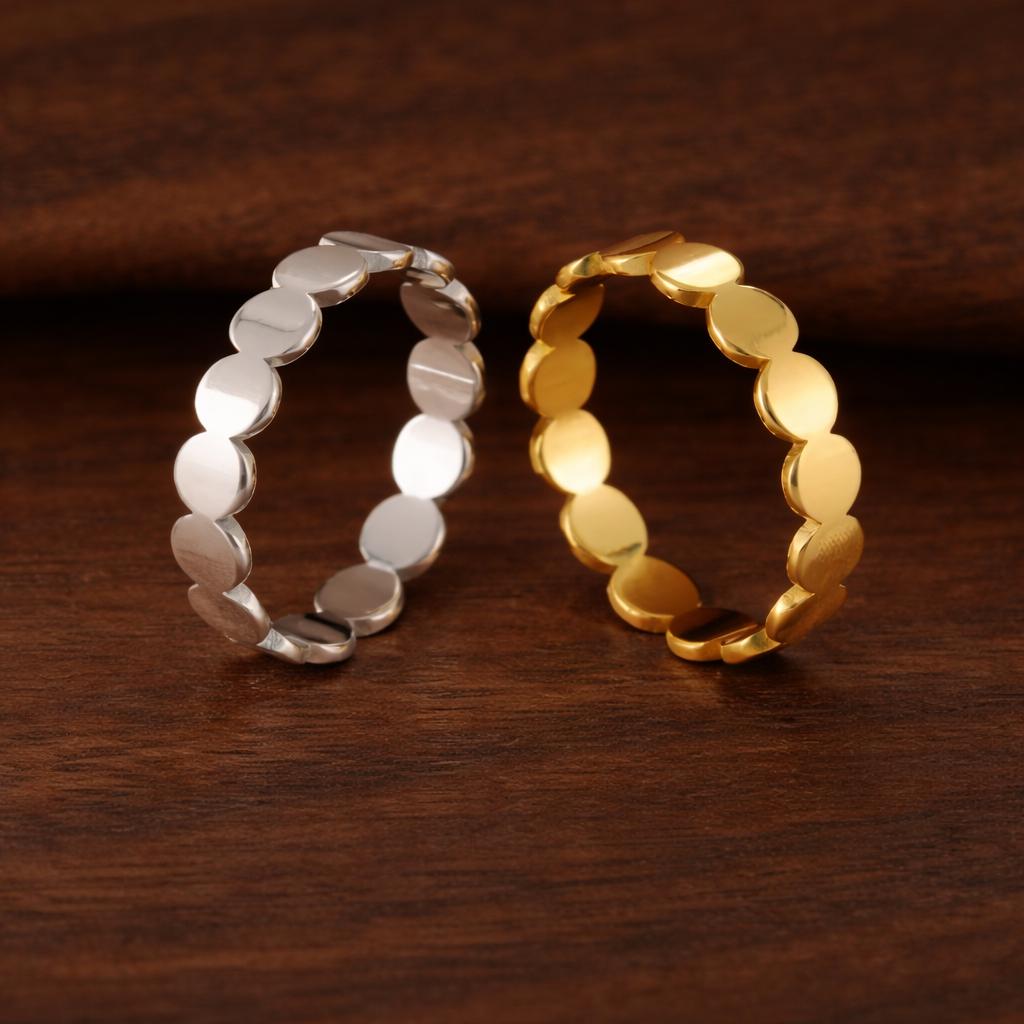 Gold Stainless Steel Geometric Round Ring – Minimalist Stackable Band