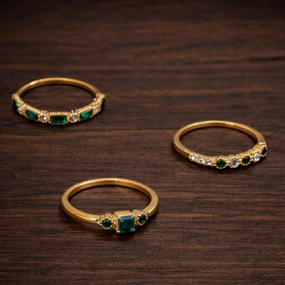 Gold Oval Zircon Ring Set, Minimalist Stackable Stainless Steel, Wedding Jewelry