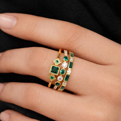 Gold Oval Zircon Ring Set, Minimalist Stackable Stainless Steel, Wedding Jewelry