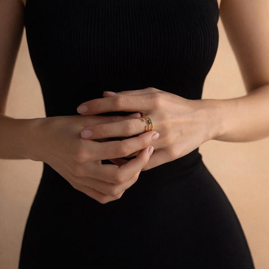 Minimalist Black Crystal Ring Set: Geometric Stainless Steel Stackable Band