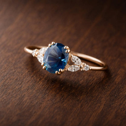 Minimalist Blue Zircon Ring, Stainless Steel, Elegant European Style Jewelry