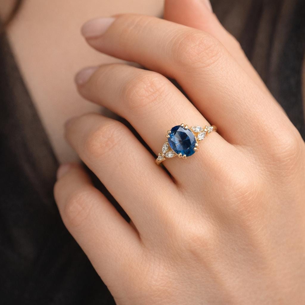 Minimalist Blue Zircon Ring, Stainless Steel, Elegant European Style Jewelry