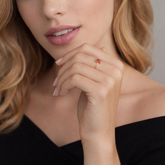 Champagne Square Zircon Ring, Minimalist Gold Plated Brass Statement Jewelry