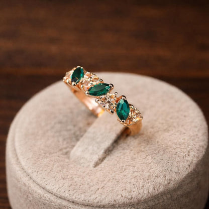Retro Green Marquise Cut Rhinestone Ring, Silver Tone Statement Band, Vintage Wedding Jewelry