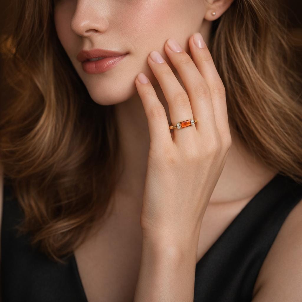 Garnet Baguette Stacking Ring: Gold Plated Stainless Steel Minimalist Band