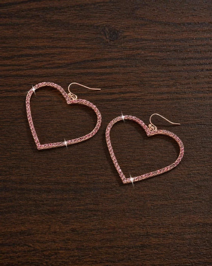 Rhinestone Heart Hoop Earrings, Silver Tone Hoop Jewelry, Minimalist Sparkle Gift