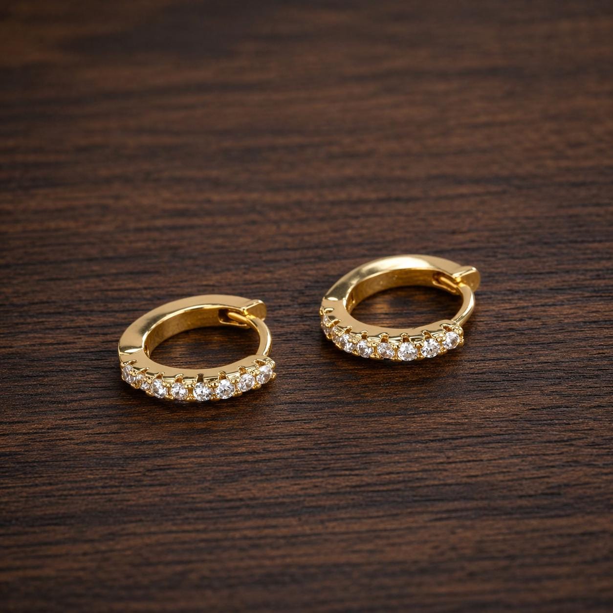 Gold Plated Zirconia Hoop Earrings, Minimalist Sparkling Daily Jewelry