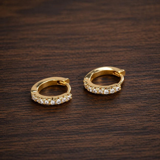 Gold Plated Zirconia Hoop Earrings, Minimalist Sparkling Daily Jewelry