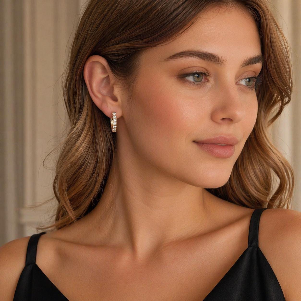 Gold Plated Zirconia Hoop Earrings, Minimalist Sparkling Daily Jewelry