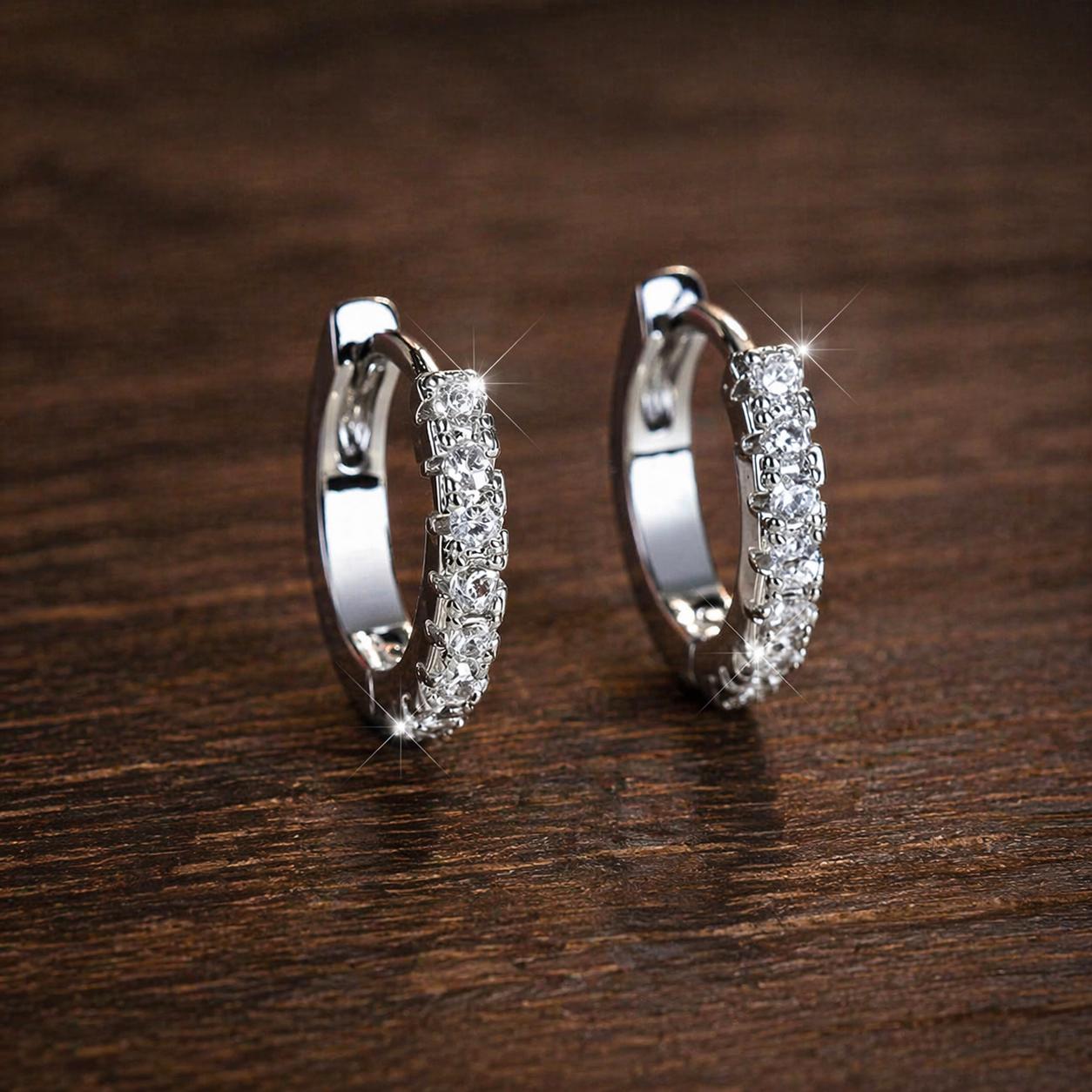 Gold Plated Zirconia Hoop Earrings, Minimalist Sparkling Daily Jewelry