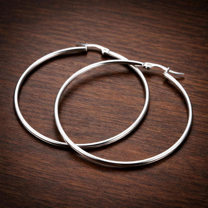 Large Glossy Hoop Earrings, Stainless Steel Retro Elegant Hoops, Minimalist Daily Jewelry