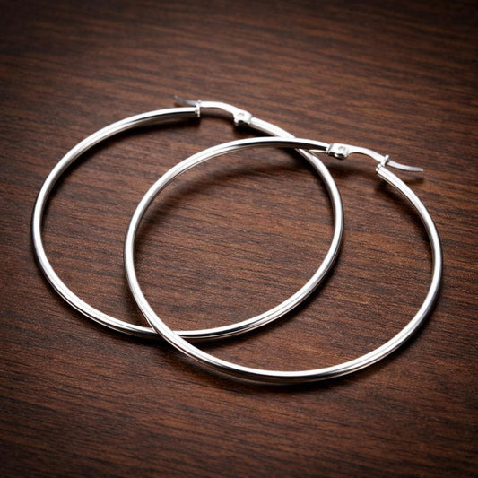 Large Glossy Hoop Earrings, Stainless Steel Retro Elegant Hoops, Minimalist Daily Jewelry