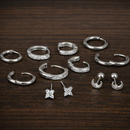 6 Pairs Moon Stud & Huggie Hoop Earrings Set, Stainless Steel CZ Hypoallergenic Cartilage Jewelry