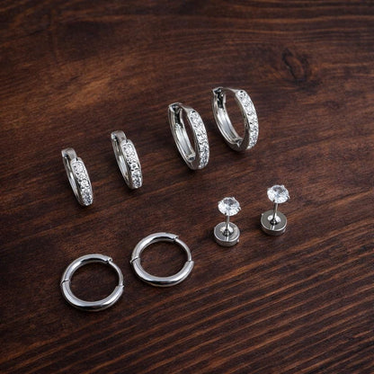 4 Pairs CZ Stud Earrings Set, Silver Tone Flat Back Cartilage Helix Minimalist Jewelry