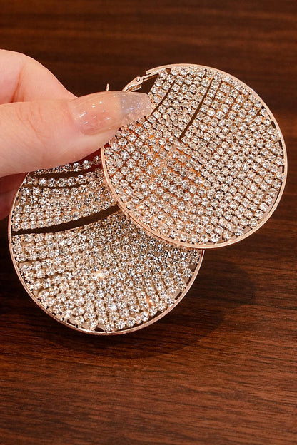 Shiny Gold Tone Rhinestone Circle Hoop Earrings, Large Statement Wedding Party Jewelry