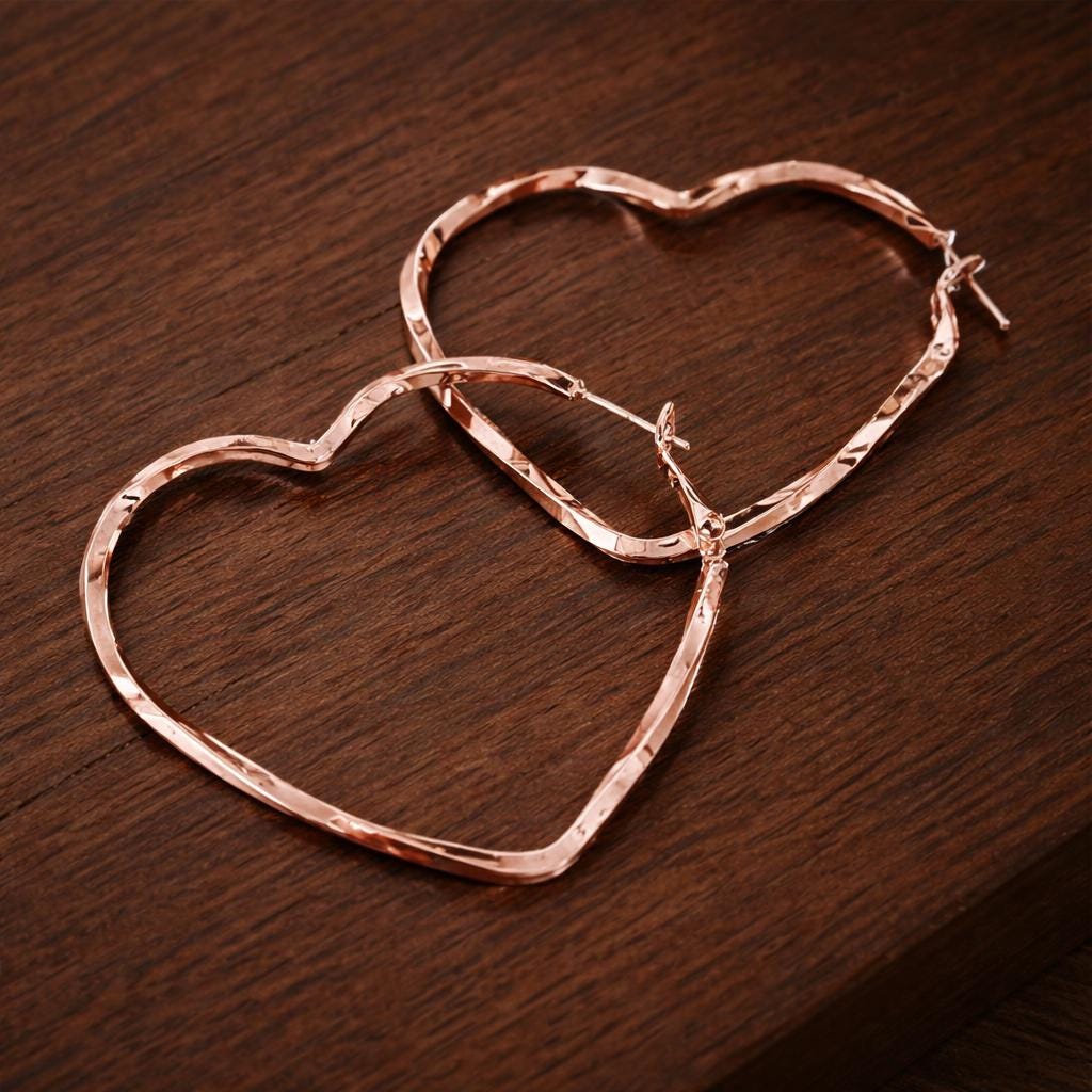Gold Plated Twisted Heart Hoop Earrings, Minimalist Chic Jewelry