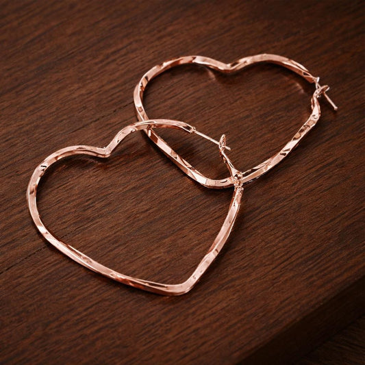 Gold Plated Twisted Heart Hoop Earrings, Minimalist Chic Jewelry