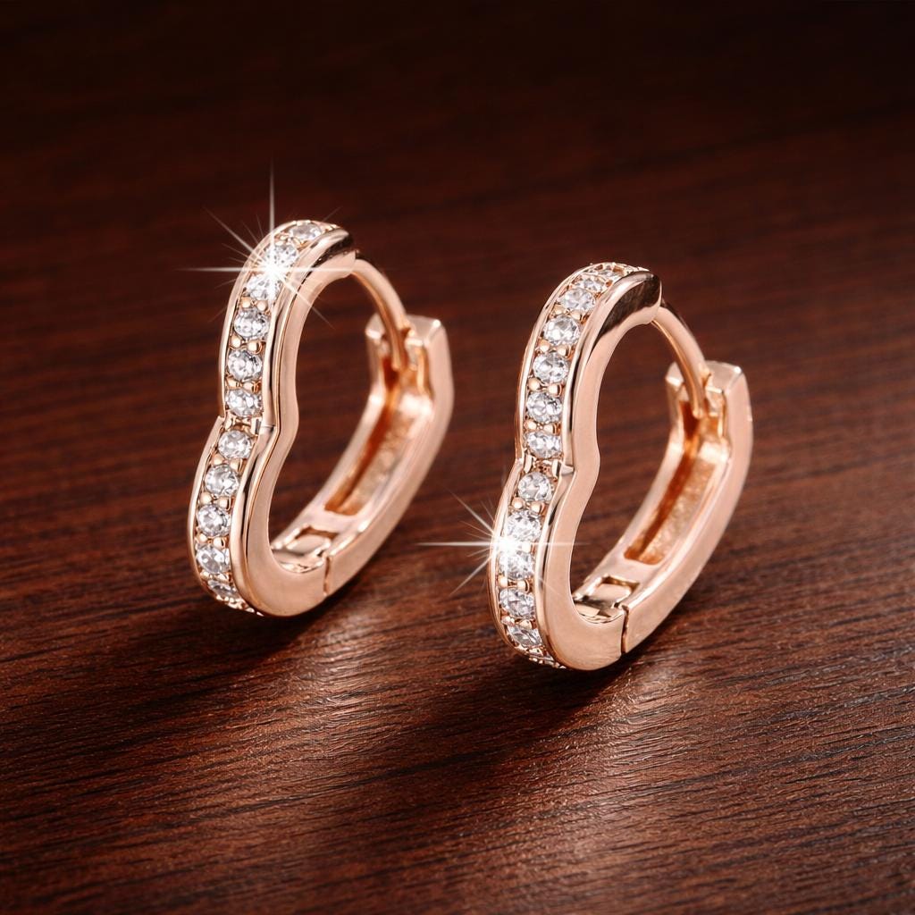 Inlaid Heart Stud Earrings, Minimalist Gold/Silver Alloy, Everyday Accessory