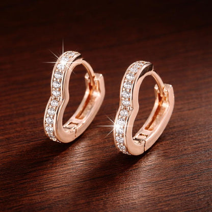 Inlaid Heart Stud Earrings, Minimalist Gold/Silver Alloy, Everyday Accessory