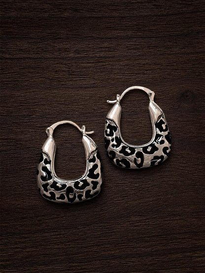 Retro Leopard Print Hoop Earrings, Alloy Resin Statement Jewelry, Vintage Style Fashion
