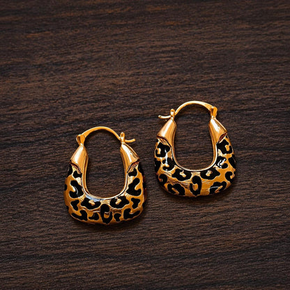 Retro Leopard Print Hoop Earrings, Alloy Resin Statement Jewelry, Vintage Style Fashion