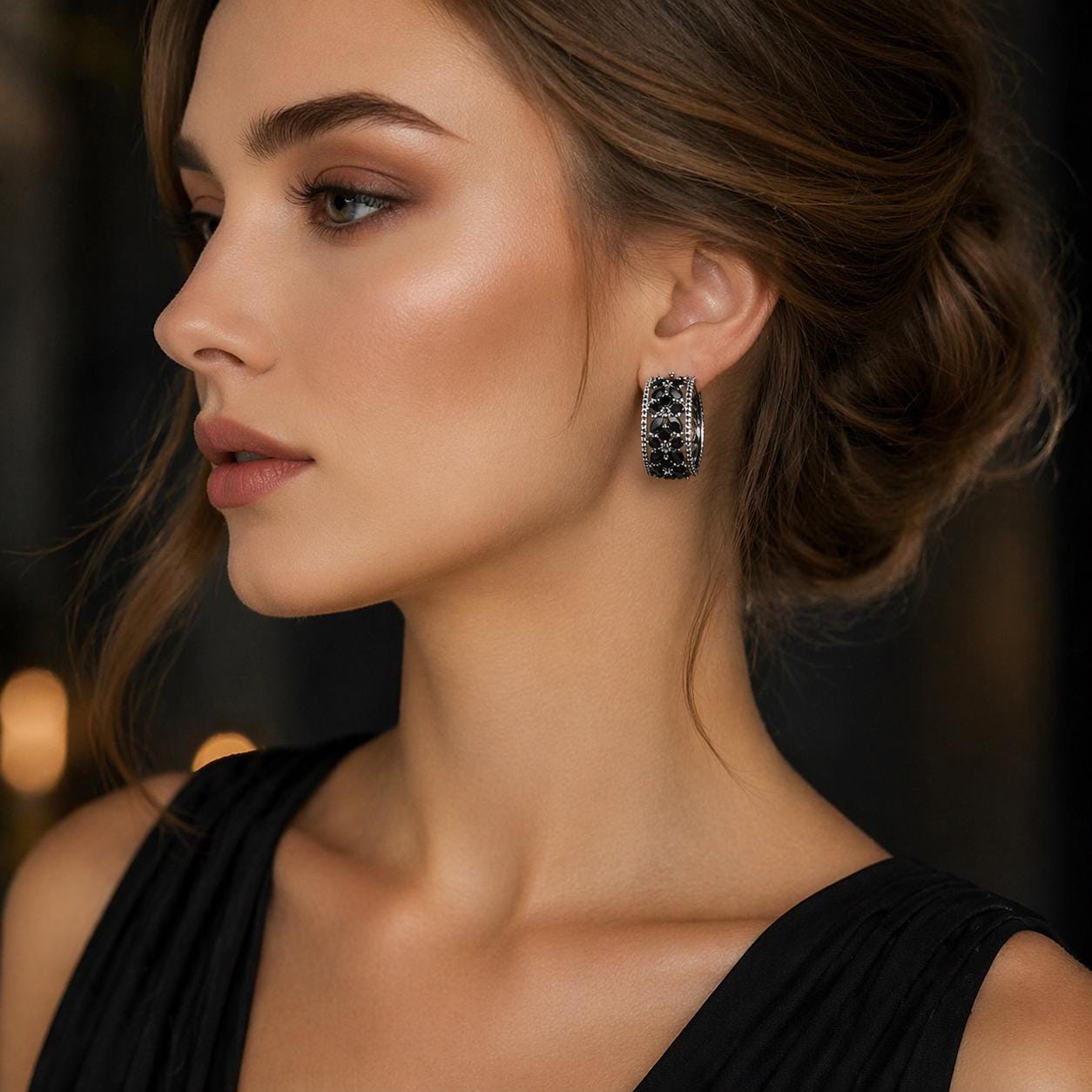 Hollow Blue Flower Hoop Earrings, Shiny Statement Wedding Party Jewelry