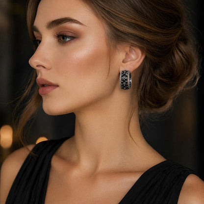 Hollow Blue Flower Hoop Earrings, Shiny Statement Wedding Party Jewelry