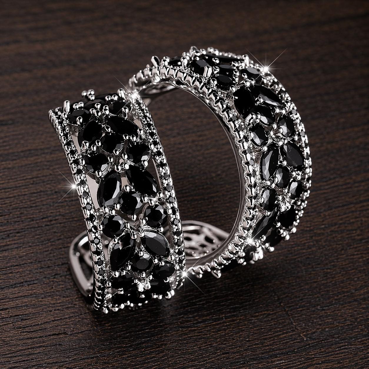 Hollow Blue Flower Hoop Earrings, Shiny Statement Wedding Party Jewelry