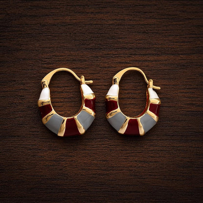Retro French Geometric Enamel Hoop Earrings, Gold Tone Luxury Jewelry