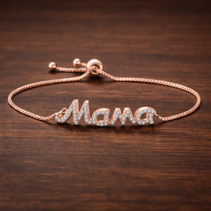 Mama Letter Bracelet, Zircon Crystal Bangle, Stainless Steel Mom Jewelry