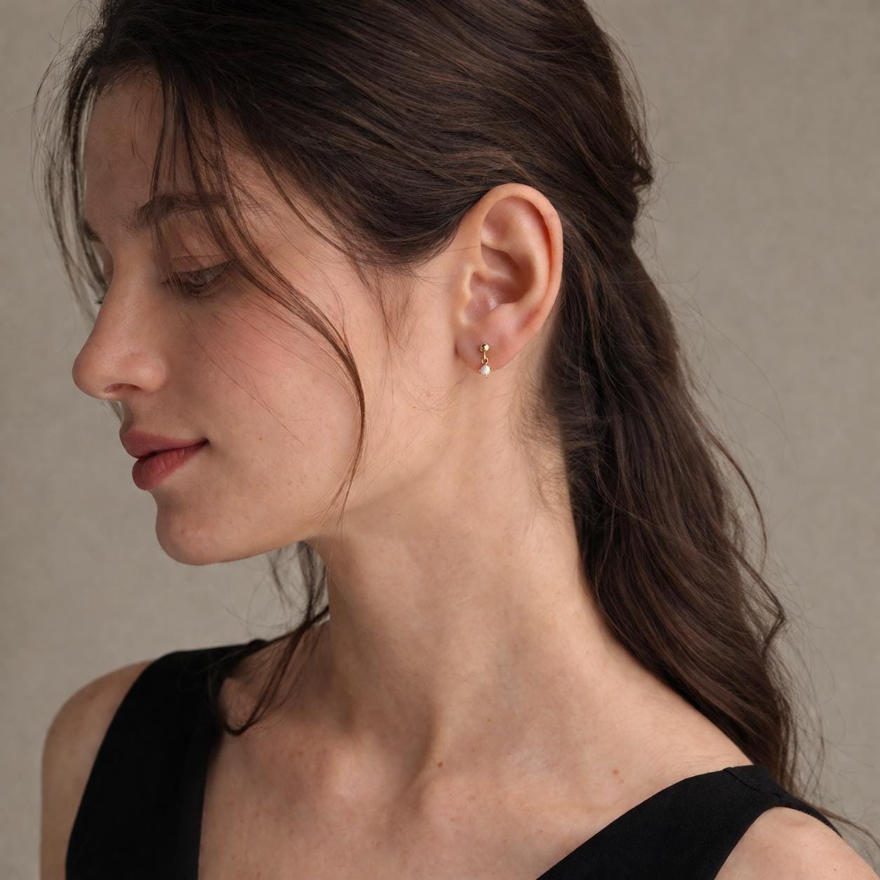 Star Moon Hoop Earrings, Stainless Steel Zircon Opal Celestial Jewelry