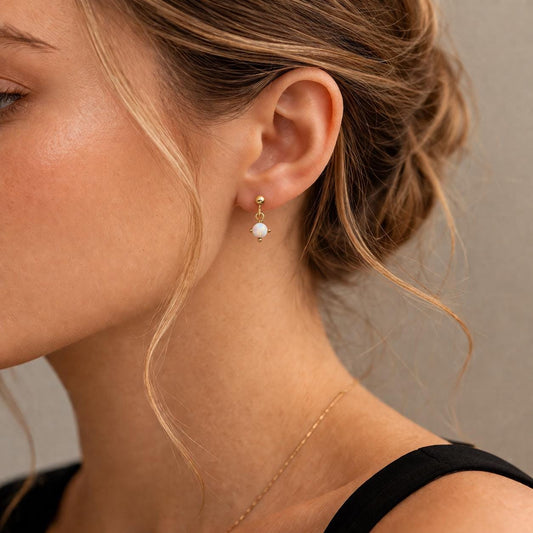 Star Moon Hoop Earrings, Stainless Steel Zircon Opal Celestial Jewelry